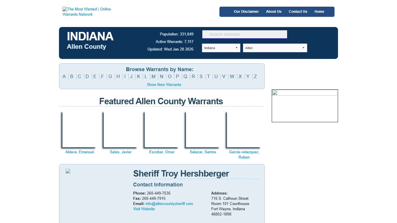 Allen County Indiana Warrants Indiana's Most Wanted TheMostWanted.net Free Warrant Checks