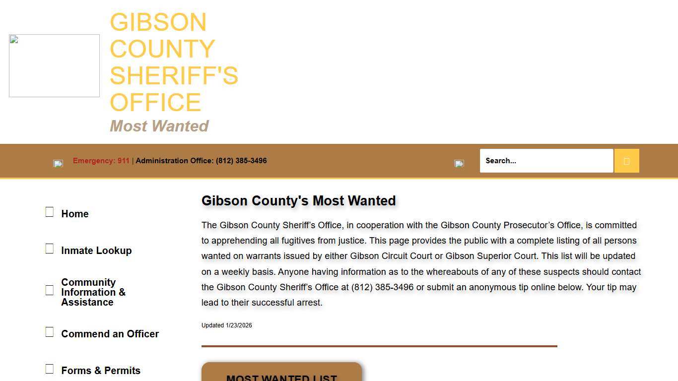 Most Wanted – Gibson County Sheriff