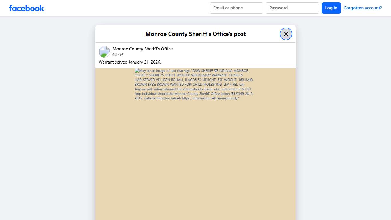 Warrant served January... - Monroe County Sheriff's Office Facebook